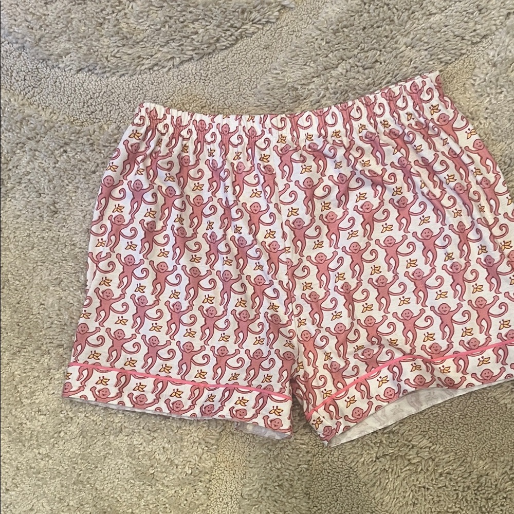 Designer inspired Pink and White Monkey Print Pajama Set - Picture 5 of 5